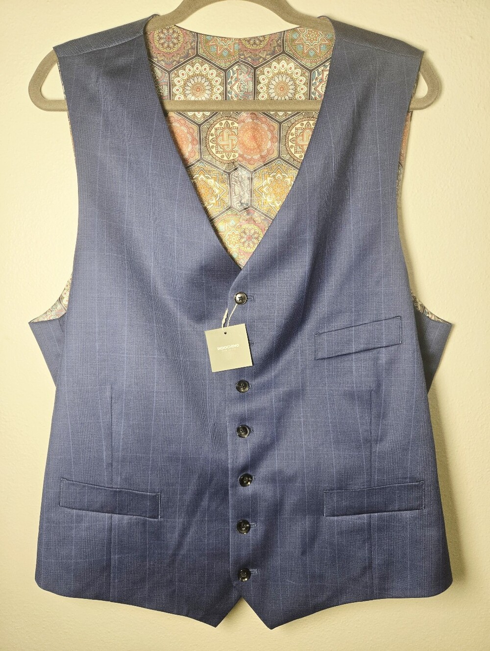Indochino Pinstripe Suit Vest 100% Wool Blue Mandala Waistcoat Mens 44R Approxl